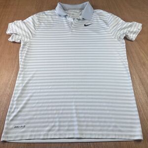 Nike Golf Dri-Fit Polo Shirt Men’s Large Gray White Striped Short Sleeve